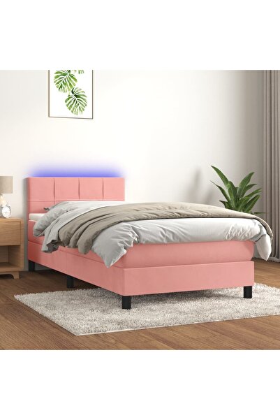 Concept Pat cu arcuri, saltea și LED, roz, 100x200 cm, catifea