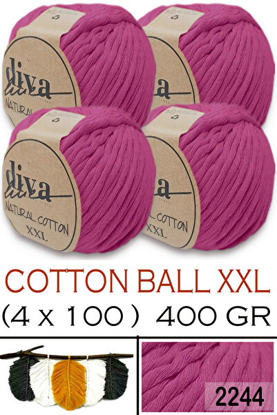 Diva İplik Bumbac natural XXL - 4 mm, șuvițe de macrameu fire - 2244 Roz (Pac...