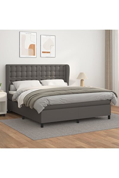 Concept Pat box spring cu saltea, gri, 180x200 cm, piele ecologică