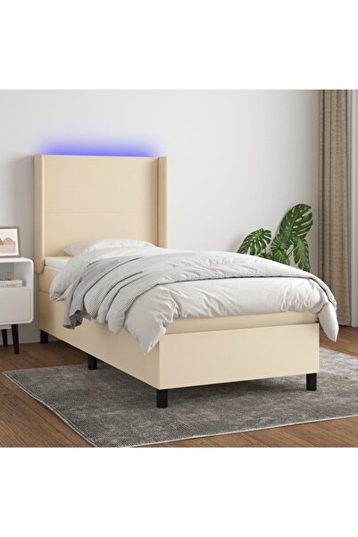 Concept Κρεβάτι με ελατήρια, στρώμα και LED, κρεμ, 80x200 cm, ύφασμα