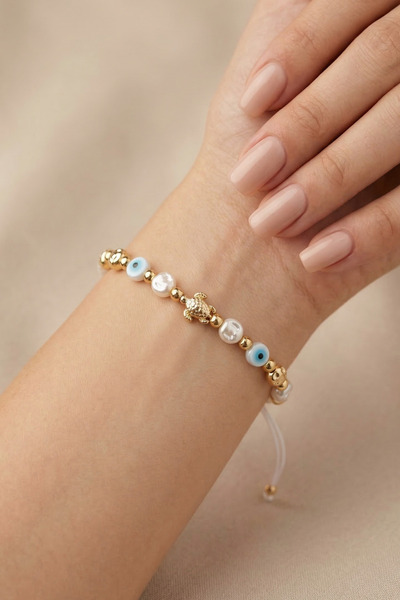 PETEK AKSESUAR Nazar Caretta Turtle Pearl Ma Macramé İlekli̇k