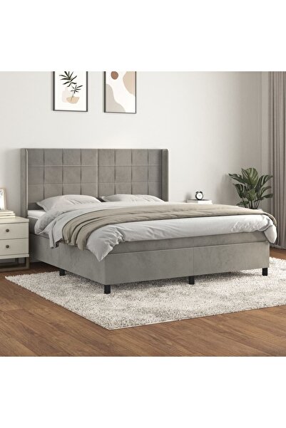 Concept Pat box spring cu saltea, gri deschis, 180x200 cm, catifea