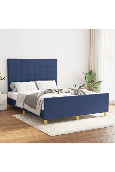Concept Cadru de pat cu tăblie, albastru, 140x200 cm, textil