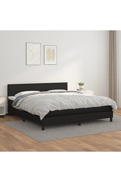 Concept Pat box spring cu saltea, negru, 180x200 cm, piele ecologică