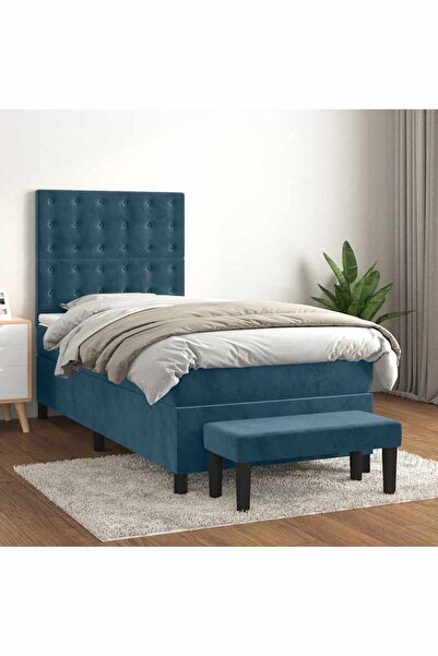 Concept Pat box spring cu saltea, albastru închis, 90x200 cm, catifea