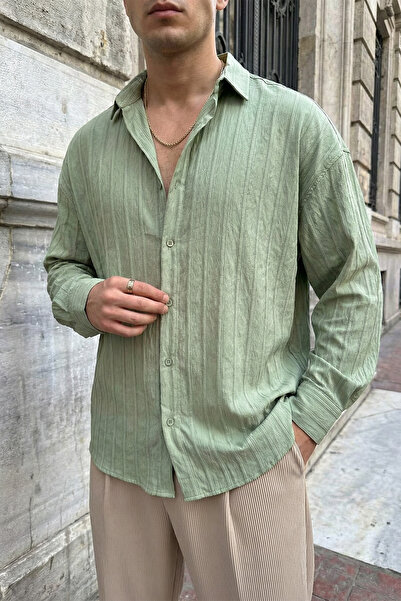 Livio Ferri Maze Premium Oversized Men's Shirt Textured Striped