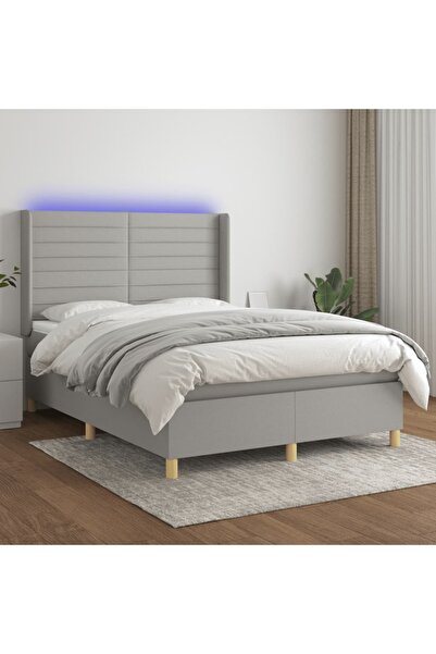 Concept Κρεβάτι με ελατήρια, στρώμα και LED, ανοιχτό γκρι, 140x190 cm, ύφασμα