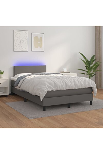 Concept Pat cu arcuri, saltea și LED, gri, 120x200 cm, piele ecologică