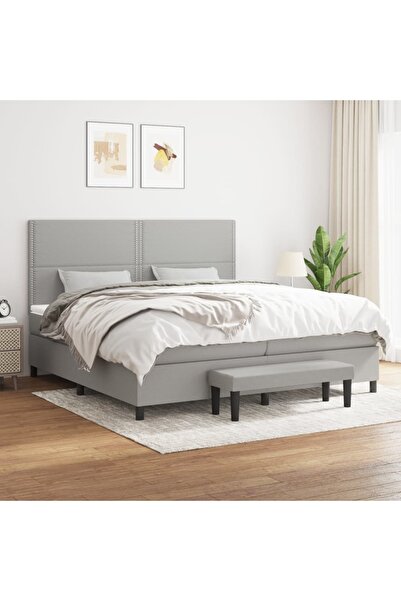 Concept Pat box spring cu saltea, gri deschis, 200x200 cm, textil