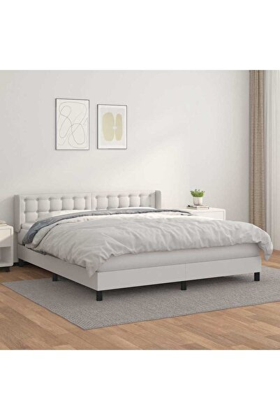 Concept Pat box spring cu saltea, alb, 160x200 cm, piele ecologică
