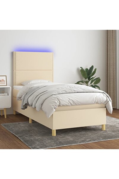 Concept Κρεβάτι με ελατήρια, στρώμα και LED, κρεμ, 90x190 cm, ύφασμα