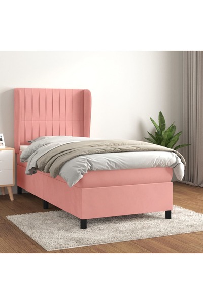 Concept Pat box spring cu saltea, roz, 80x200 cm, catifea