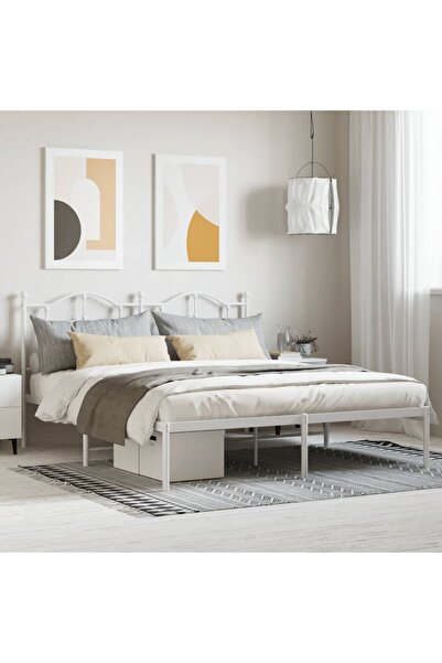 Concept Μεταλλικό σκελετό κρεβατιού με κεφαλάρι, λευκό, 180x200 εκ.