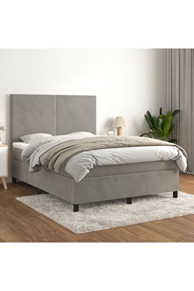 Concept Pat box spring cu saltea, gri deschis, 140x200 cm, catifea