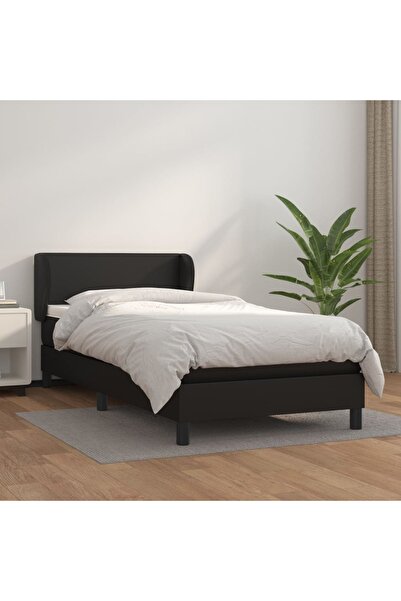 Concept Pat box spring cu saltea, negru, 90x200 cm, piele ecologică