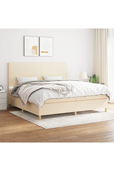 Concept Pat box spring cu saltea, crem, 200x200 cm, textil