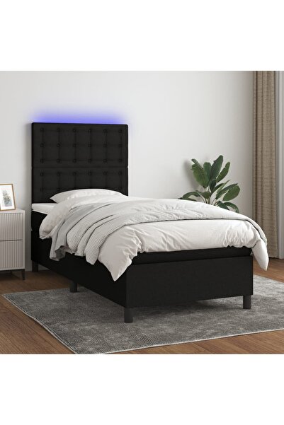 Concept Pat cu arcuri, saltea și LED, negru, 90x200 cm, textil