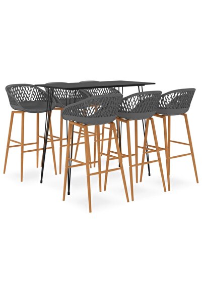 Concept Σετ επίπλων μπαρ, 7 τεμάχια, μαύρο και γκρι