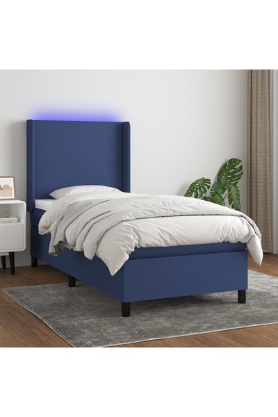 Concept Pat cu arcuri, saltea și LED, albastru, 120x200 cm, textil