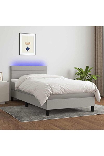 Concept Pat cu arcuri, saltea și LED, gri deschis, 80x200 cm, textil