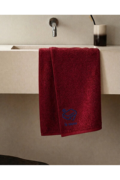 LIWOGY Le Savon Embroidered Burgundy Colored Hand and Face Hair Towel 50X90