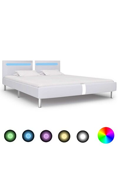 Concept Σκελετός κρεβατιού LED, λευκό, 180 x 200 cm, τεχνητό Δερμάτινο