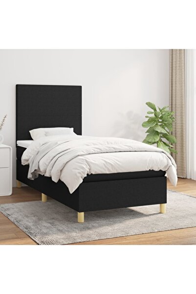 Concept Pat box spring cu saltea, negru, 100x200 cm, textil