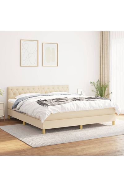 Concept Pat box spring cu saltea, crem, 160x200 cm, material textil