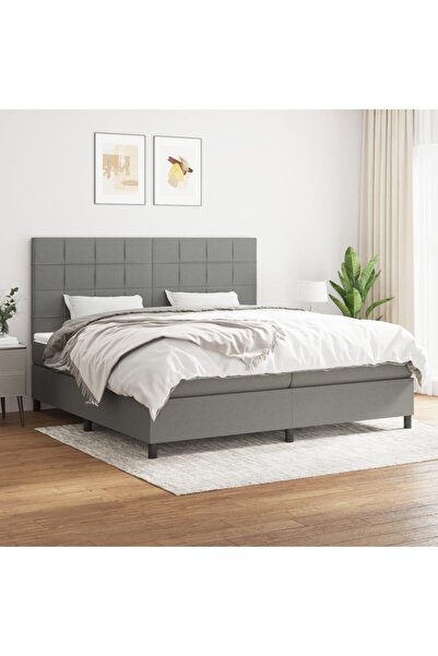 Concept Pat box spring cu saltea, gri închis, 200x200 cm, textil