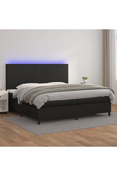 Concept Κρεβάτι με ελατήρια, στρώμα και LED, μαύρο, 200x200cm, οικολογικό Δερ...