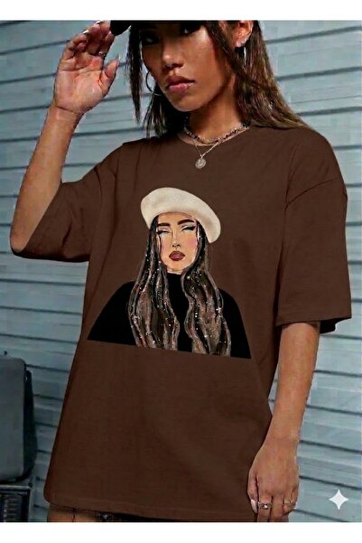 WOODROFFE Γυναικεία / Κορίτσια Oversize Καφέ μπλουζάκι με στάμπα Line Girl