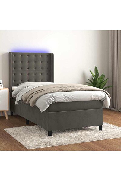 Concept Pat continental cu saltea și LED, gri închis, 80x200 cm catifea