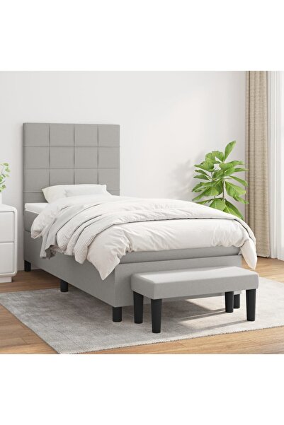 Concept Pat box spring cu saltea, gri deschis, 100x200 cm, textil