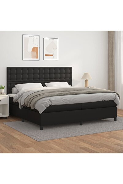 Concept Pat box spring cu saltea, negru, 200x200 cm, piele ecologică