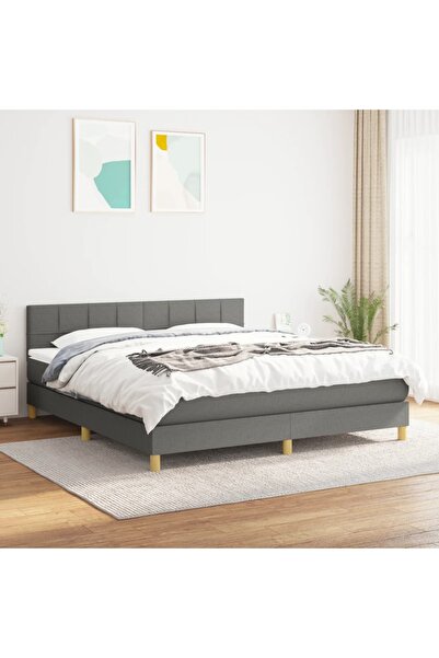 Concept Pat continental cu saltea, gri închis, 160x200 cm, țesătură