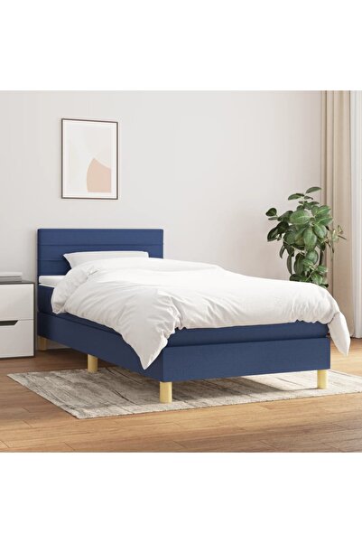 Concept Pat box spring cu saltea, albastru, 100x200 cm, textil