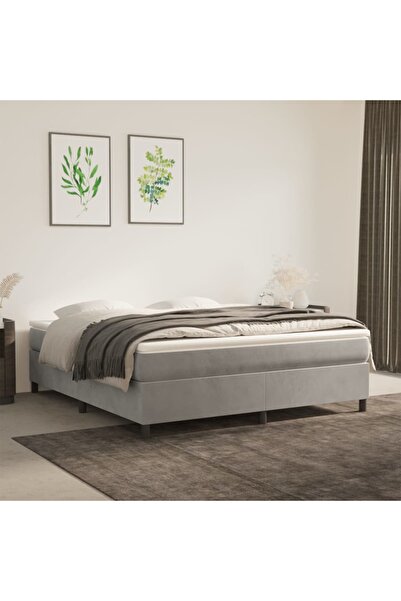 Concept Pat box spring cu saltea, gri deschis, 180x200 cm, catifea