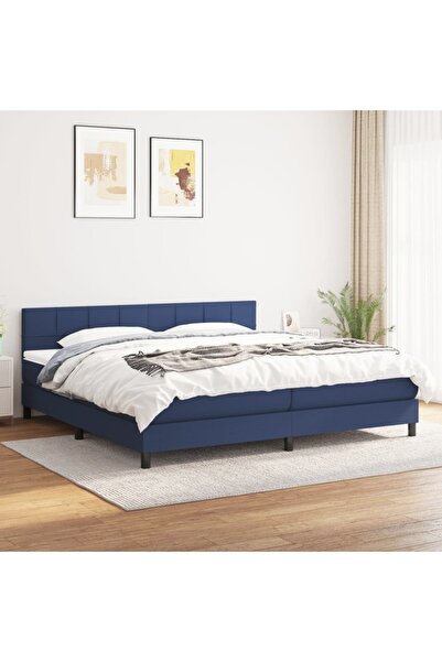Concept Pat box spring cu saltea, albastru, 200x200 cm, textil