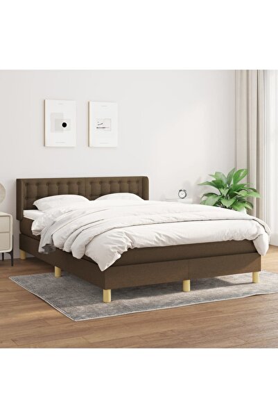 Concept Pat continental cu saltea, maro închis, 140x200 cm, textil