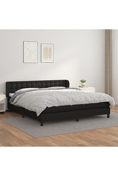 Concept Pat box spring cu saltea, negru, 180x200 cm, piele ecologică