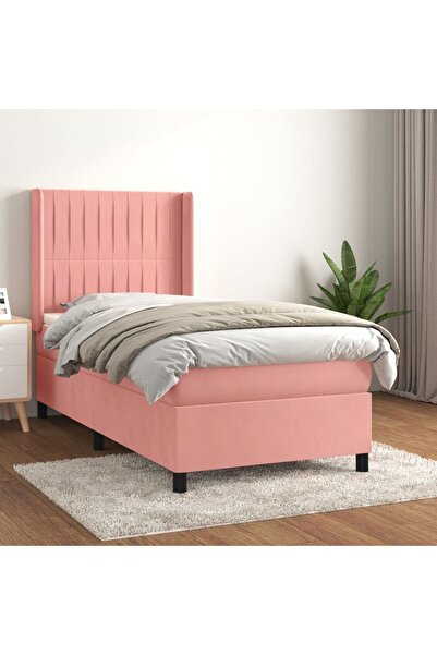 Concept Pat box spring cu saltea, roz, 90x190 cm, catifea