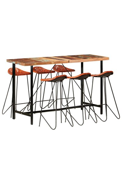 Concept Set mobilier bar 7 piese lemn masiv reciclat & piele naturală