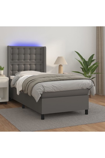 Concept Κρεβάτι Continental με στρώμα και LED, γκρι, 80x200 cm, Δερμάτινο