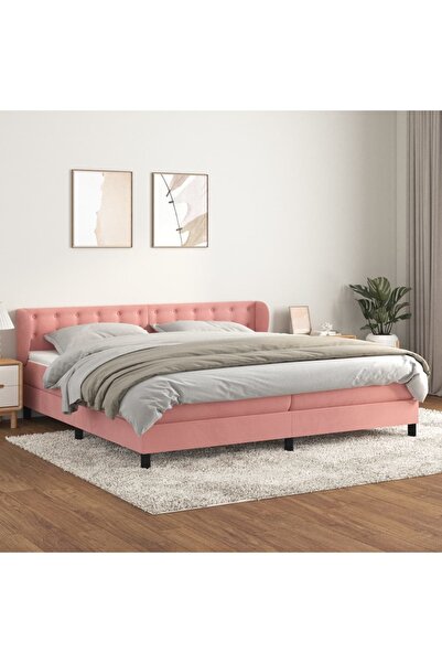 Concept Pat box spring cu saltea, roz, 200x200 cm, catifea