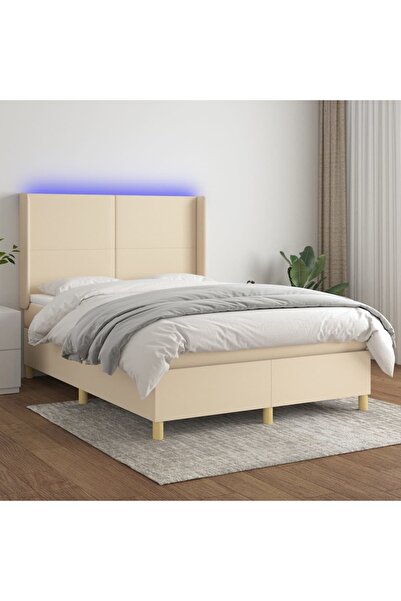 Concept Κρεβάτι με ελατήρια, στρώμα και LED, κρεμ, 140x200 cm, ύφασμα