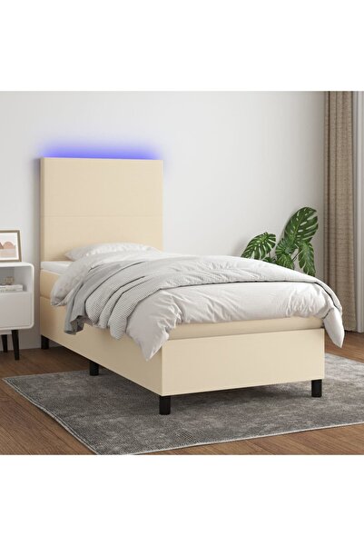 Concept Κρεβάτι με ελατήρια, στρώμα και LED, κρεμ, 80x200 cm, ύφασμα