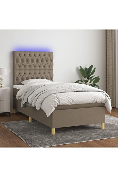 Concept Pat cu arcuri, saltea și LED, gri taupe, 90x200 cm, textil