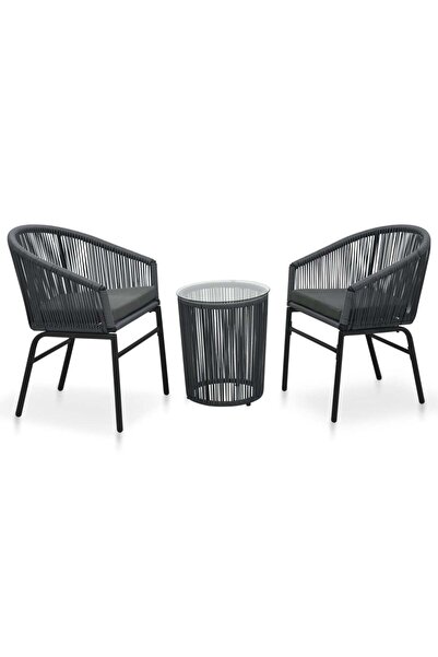 Concept Set mobilier de bistro cu perne, 3 piese, antracit, ratan PVC