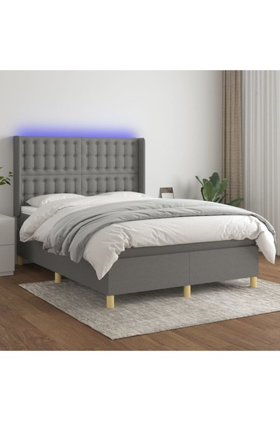 Concept Pat cu arcuri, saltea și LED, gri închis, 140x200 cm, textil