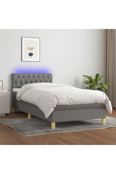 Concept Pat cu arcuri, saltea și LED, gri închis, 90x200 cm, textil